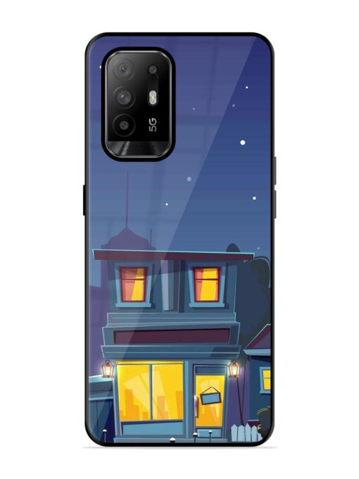 Vector Night House Glossy Metal Phone Cover for Oppo F19 Pro Plus Zapvi