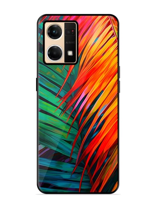 Painted Tropical Leaves Glossy Metal Phone Cover for Oppo F21 Pro (4G)