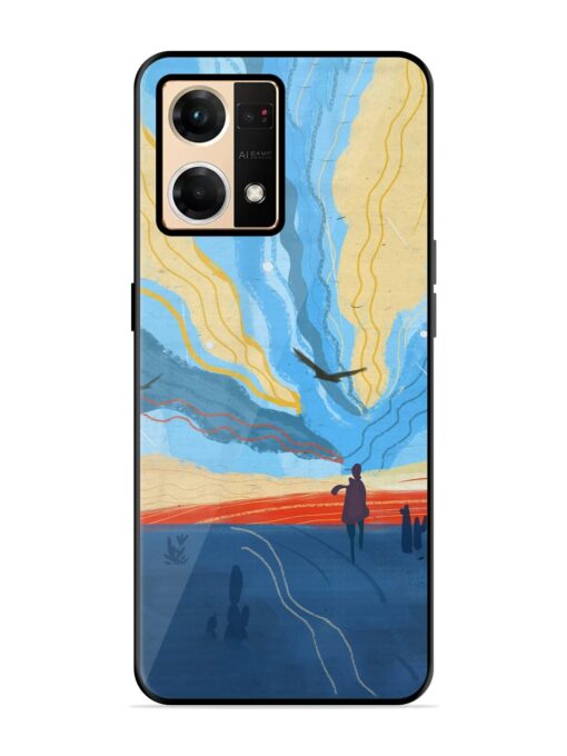 Minimal Abstract Landscape Glossy Metal Phone Cover for Oppo F21 Pro (4G)