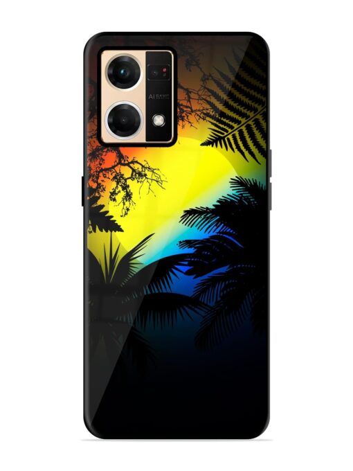 Colorful Sunset With Palm Trees Glossy Metal Phone Cover for Oppo F21 Pro (4G)