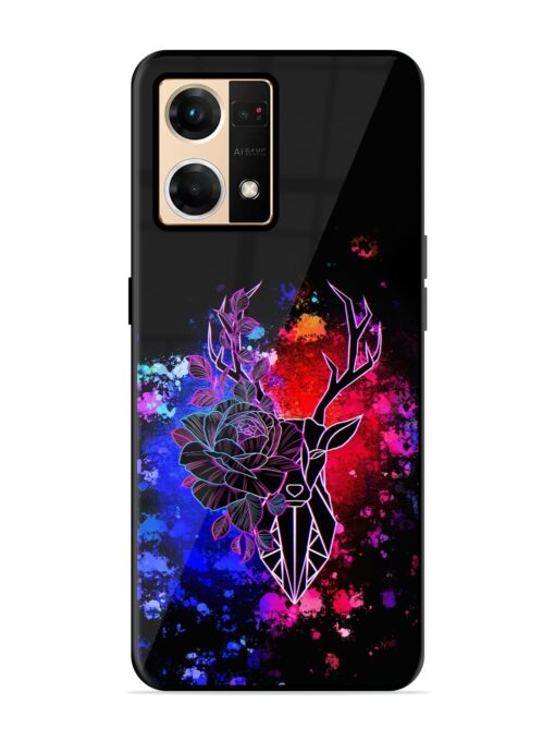 Floral Deer Art Glossy Metal Phone Cover for Oppo F21 Pro (4G)