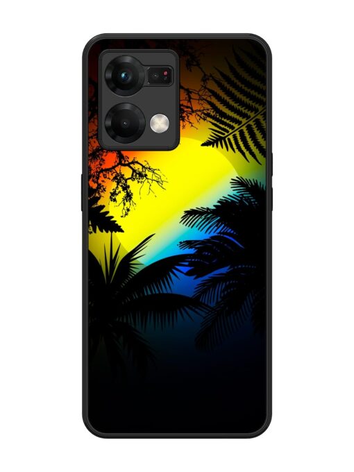 Colorful Sunset With Palm Trees Glossy Metal Phone Cover for Oppo F21 Pro (5G) Zapvi