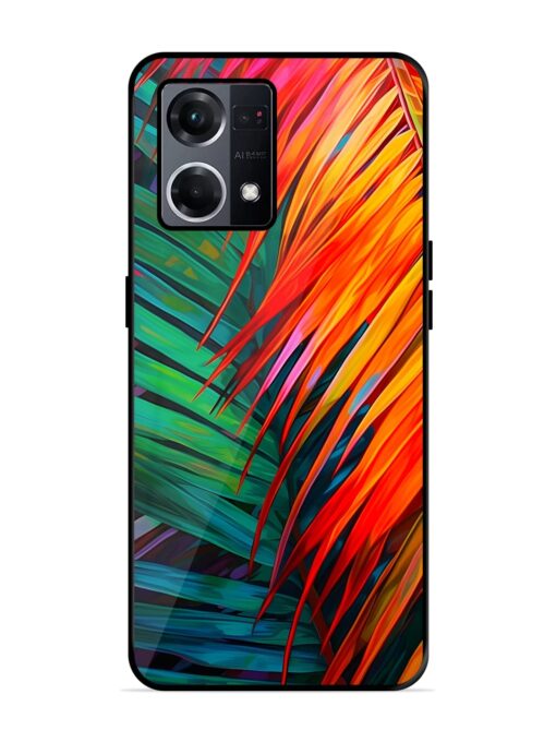 Painted Tropical Leaves Glossy Metal Phone Cover for Oppo F21S Pro (4G) Zapvi