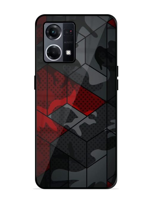 Red And Grey Pattern Glossy Metal Phone Cover for Oppo F21S Pro (4G) Zapvi