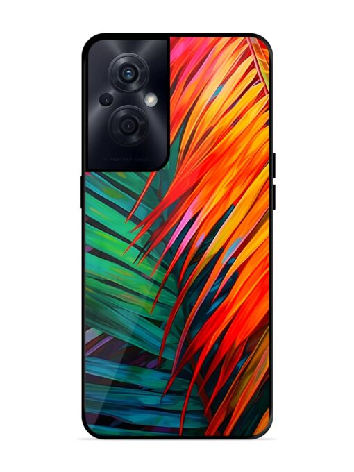 Painted Tropical Leaves Glossy Metal Phone Cover for Oppo F21S Pro (5G) Zapvi