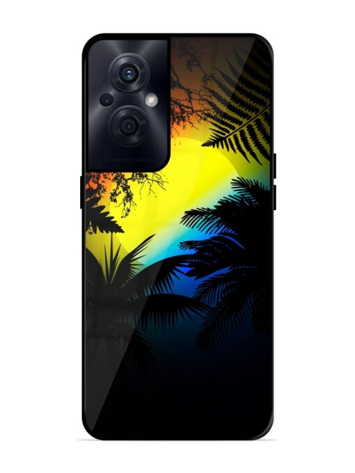 Colorful Sunset With Palm Trees Glossy Metal Phone Cover for Oppo F21S Pro (5G) Zapvi