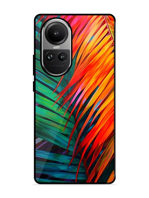 Painted Tropical Leaves Glossy Metal Phone Cover for Oppo Reno 10 (5G) Zapvi