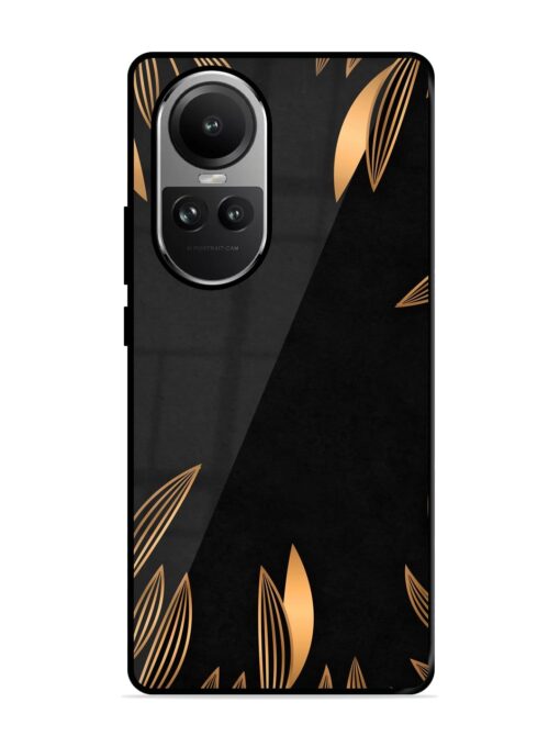 Golden Leaf Pattern Glossy Metal Phone Cover for Oppo Reno 10 (5G) Zapvi