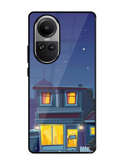 Vector Night House Glossy Metal Phone Cover for Oppo Reno 10 (5G) Zapvi