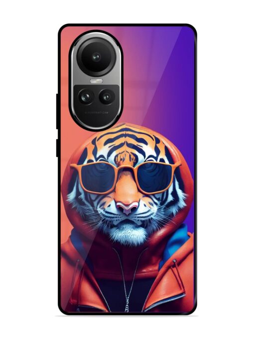 Tiger Animation Glossy Metal Phone Cover for Oppo Reno 10 (5G)