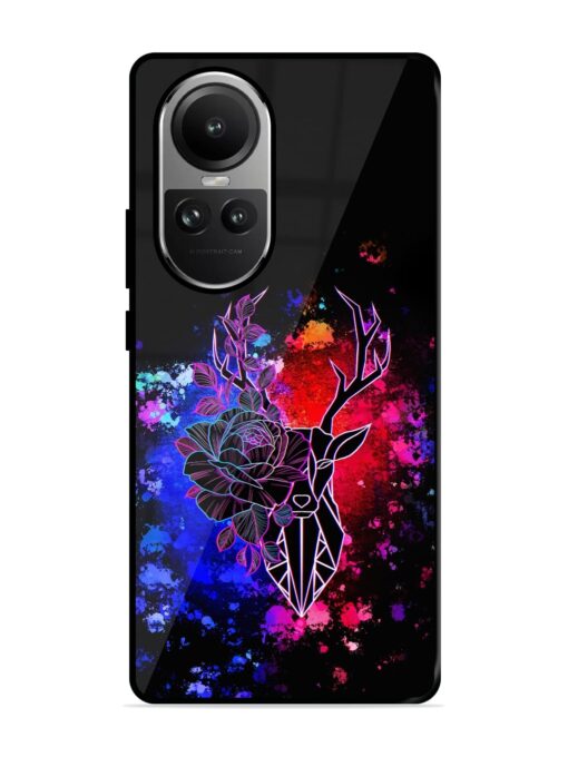 Floral Deer Art Glossy Metal Phone Cover for Oppo Reno 10 (5G) Zapvi