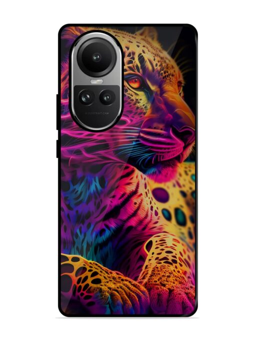 Leopard Art Glossy Metal Phone Cover for Oppo Reno 10 (5G) Zapvi