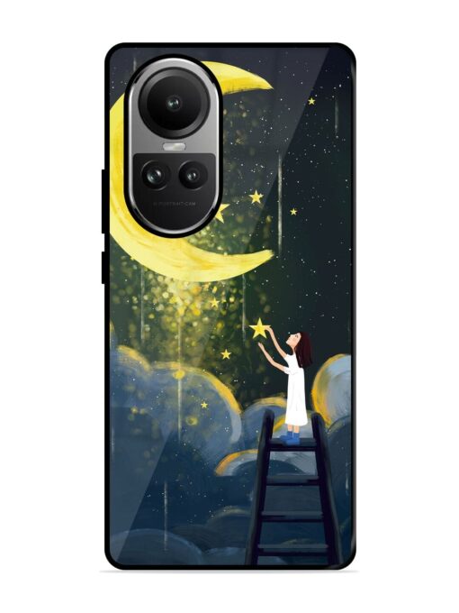 Moonlight Healing Night Illustration Glossy Metal TPU Phone Cover for Oppo Reno 10 Pro (5G) Zapvi