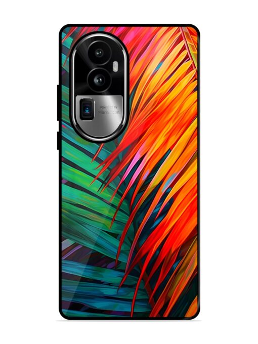 Painted Tropical Leaves Glossy Metal Phone Cover for Oppo Reno 10 Pro Plus (5G) Zapvi