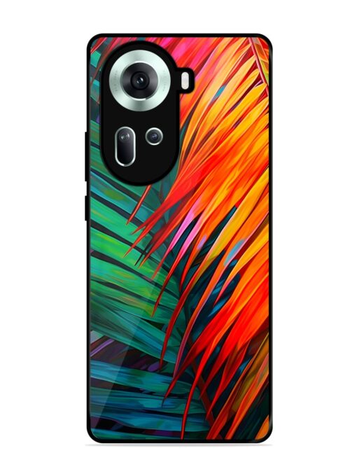 Painted Tropical Leaves Glossy Metal Phone Cover for Oppo Reno 11 (5G) Zapvi