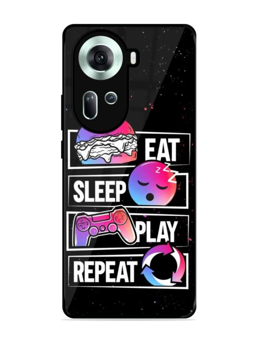 Eat Sleep Play Repeat Glossy Metal Phone Cover for Oppo Reno 11 (5G) Zapvi