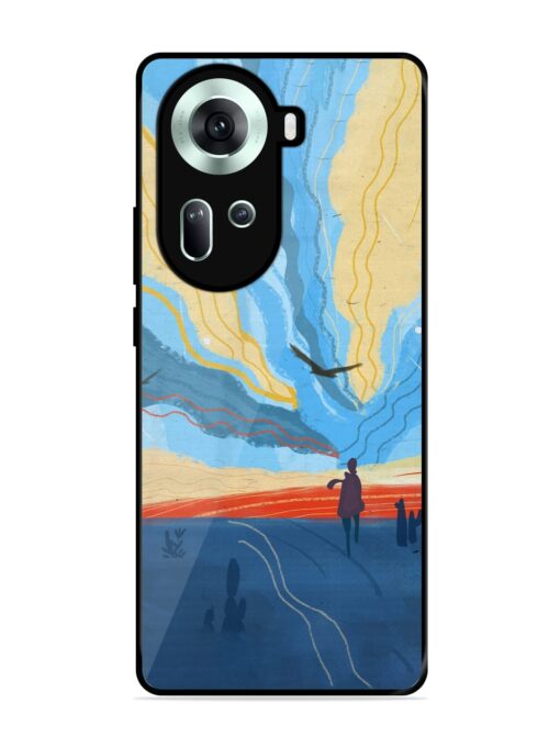 Minimal Abstract Landscape Glossy Metal Phone Cover for Oppo Reno 11 (5G) Zapvi