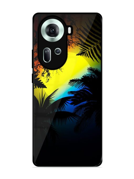 Colorful Sunset With Palm Trees Glossy Metal Phone Cover for Oppo Reno 11 (5G) Zapvi