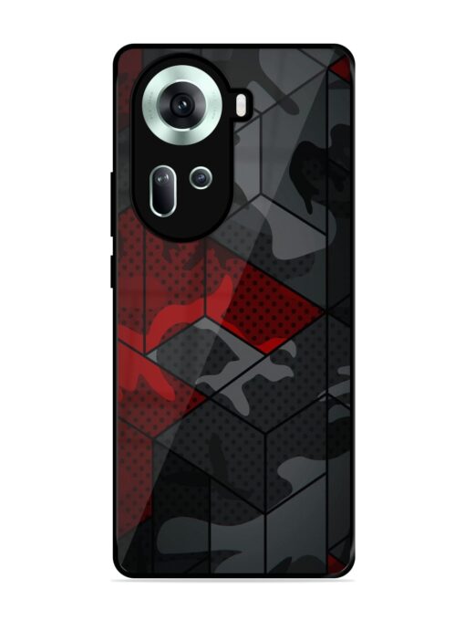 Red And Grey Pattern Glossy Metal Phone Cover for Oppo Reno 11 (5G) Zapvi