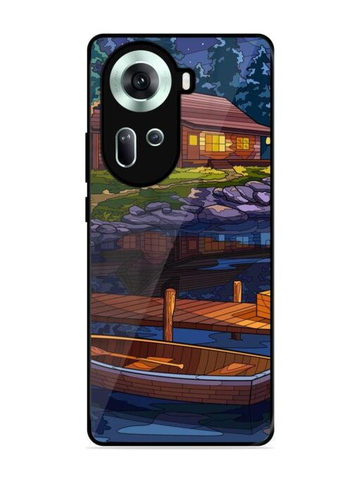 Village Night Scene Glossy Metal Phone Cover for Oppo Reno 11 (5G) Zapvi