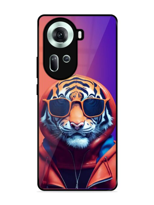 Tiger Animation Glossy Metal Phone Cover for Oppo Reno 11 (5G)