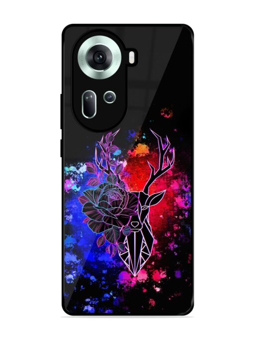 Floral Deer Art Glossy Metal Phone Cover for Oppo Reno 11 (5G) Zapvi