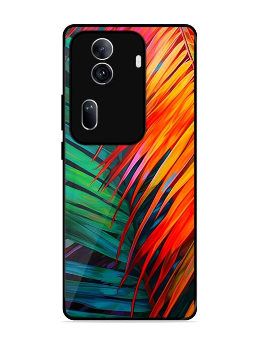 Painted Tropical Leaves Glossy Metal Phone Cover for Oppo Reno 11 Pro (5G)