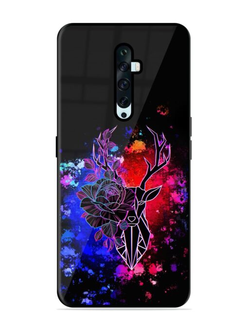 Floral Deer Art Glossy Metal Phone Cover for Oppo Reno 2F