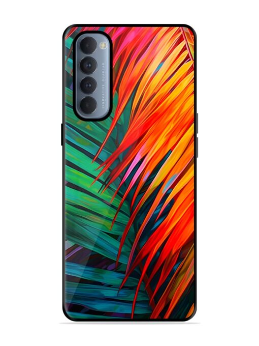 Painted Tropical Leaves Glossy Metal Phone Cover for Oppo Reno 4 Pro Zapvi