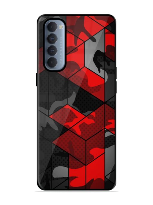 Royal Red Camouflage Pattern Glossy Metal Phone Cover for Oppo Reno 4 Pro Zapvi