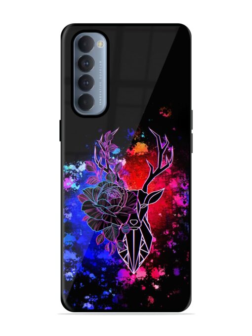 Floral Deer Art Glossy Metal Phone Cover for Oppo Reno 4 Pro Zapvi