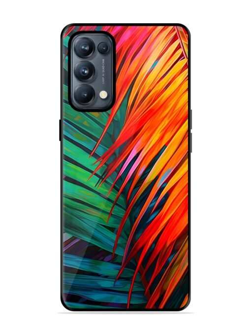 Painted Tropical Leaves Glossy Metal Phone Cover for Oppo Reno 5 Pro (5G) Zapvi