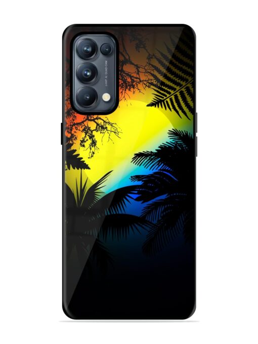 Colorful Sunset With Palm Trees Glossy Metal Phone Cover for Oppo Reno 5 Pro (5G) Zapvi