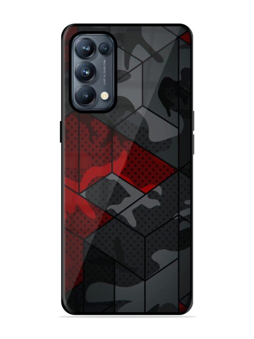 Red And Grey Pattern Glossy Metal Phone Cover for Oppo Reno 5 Pro (5G)