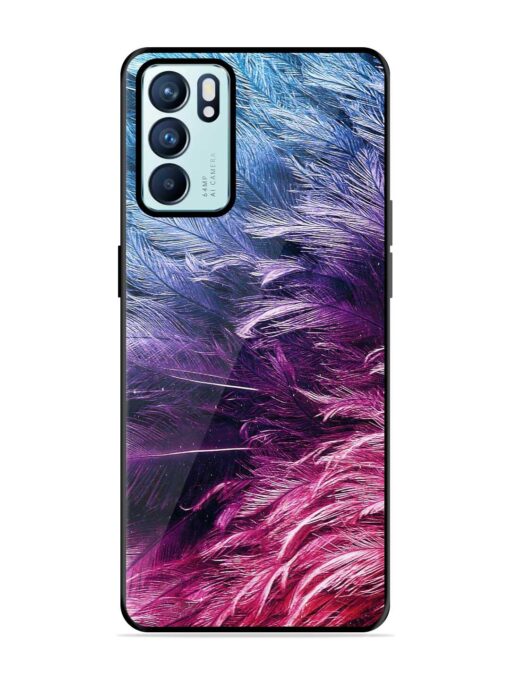 Light Grey Feather Background Glossy Metal Phone Cover for Oppo Reno 6 (5G)