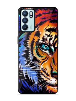 Colorful Lion Art Glossy Metal Phone Cover for Oppo Reno 6 (5G)