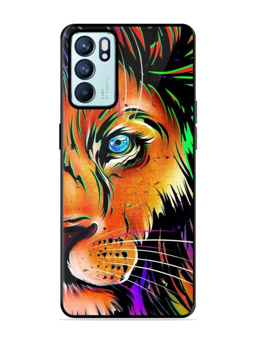 Colorful Lion Design Glossy Metal TPU Phone Cover for Oppo Reno 6 (5G) Zapvi