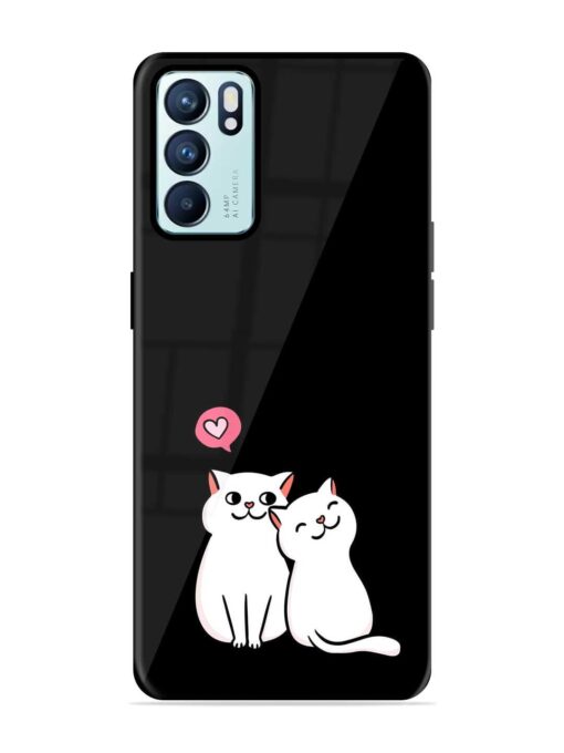 Cat Love Glossy Metal Phone Cover for Oppo Reno 6 (5G)