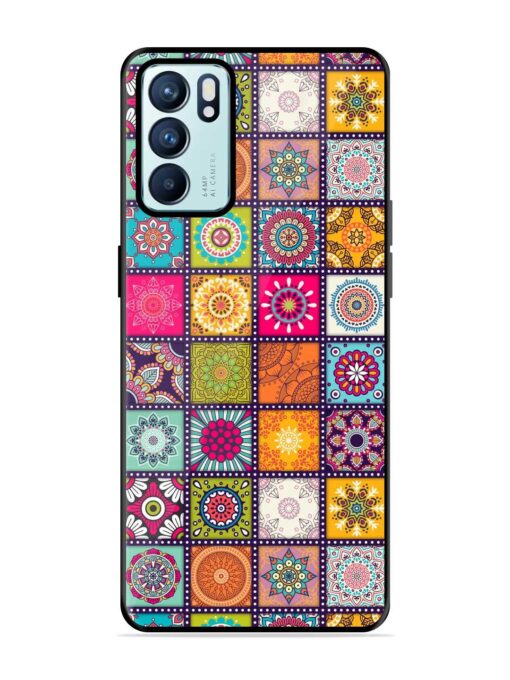 Seamless Pattern Vintage Glossy Metal Phone Cover for Oppo Reno 6 (5G)