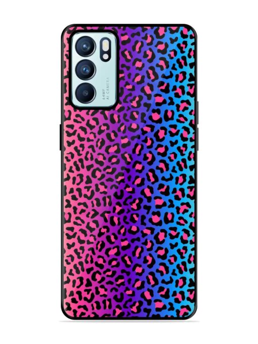 Colorful Leopard Seamless Glossy Metal Phone Cover for Oppo Reno 6 (5G) Zapvi