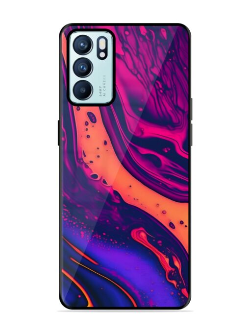 Fluid Blue Pink Art Glossy Metal Phone Cover for Oppo Reno 6 (5G) Zapvi