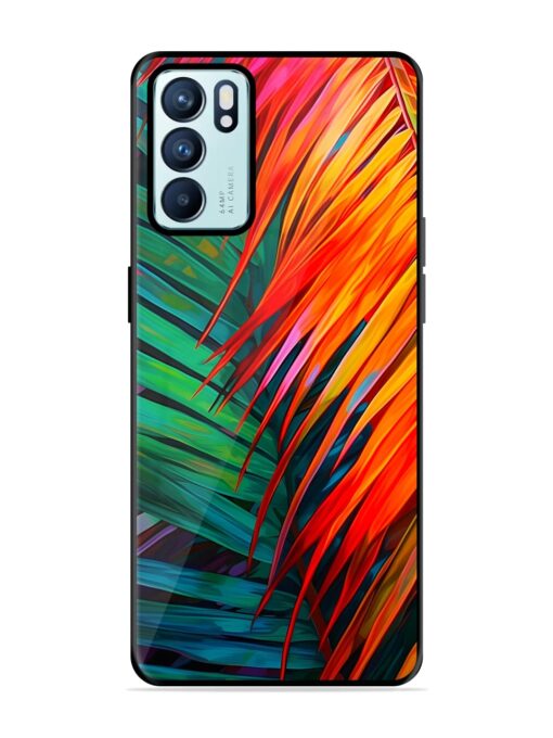 Painted Tropical Leaves Glossy Metal Phone Cover for Oppo Reno 6 (5G)