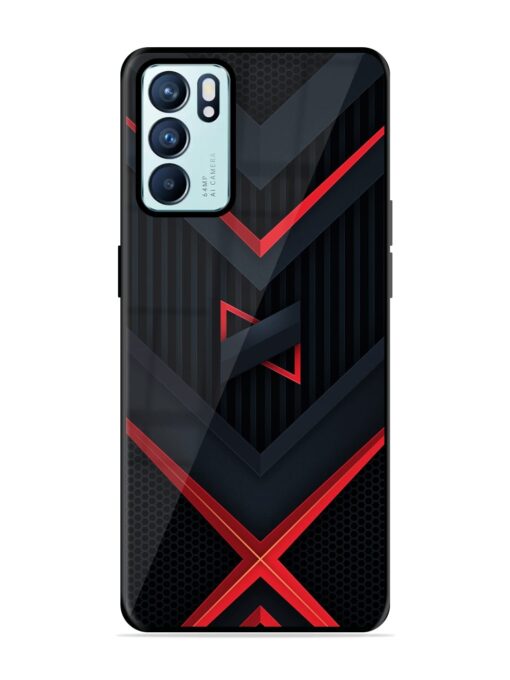 Red Gray Abstract Glossy Metal Phone Cover for Oppo Reno 6 (5G) Zapvi