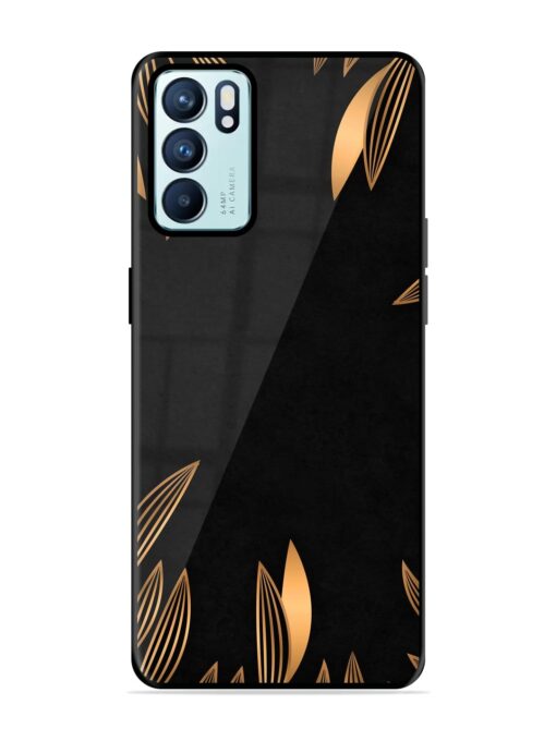 Golden Leaf Pattern Glossy Metal Phone Cover for Oppo Reno 6 (5G) Zapvi