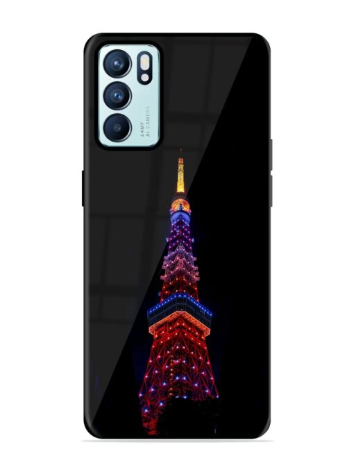 Eiffel Tower Night View Glossy Metal Phone Cover for Oppo Reno 6 (5G)