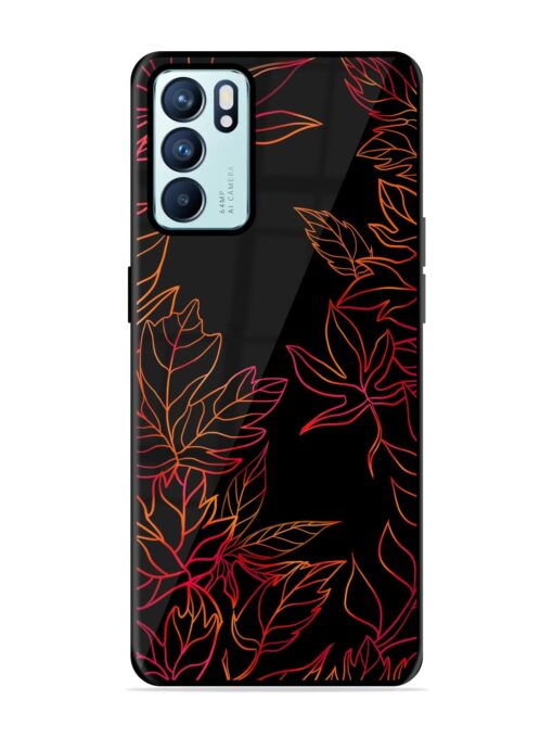 Red Floral Pattern Glossy Metal Phone Cover for Oppo Reno 6 (5G)