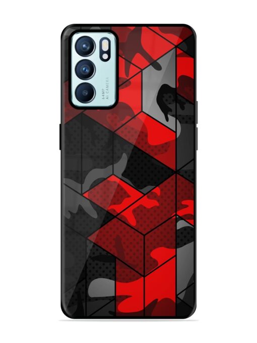 Royal Red Camouflage Pattern Glossy Metal Phone Cover for Oppo Reno 6 (5G)