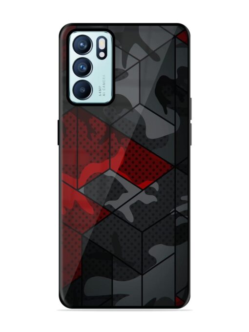 Red And Grey Pattern Glossy Metal Phone Cover for Oppo Reno 6 (5G) Zapvi