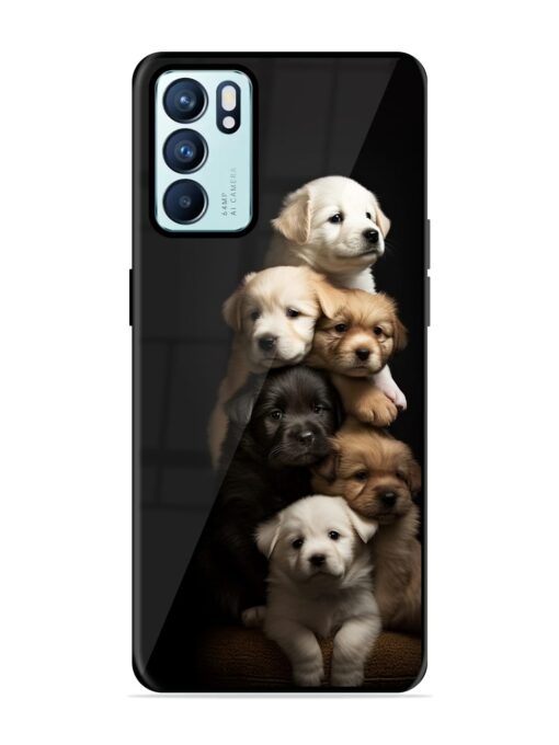 Cute Baby Dogs Glossy Metal Phone Cover for Oppo Reno 6 (5G)