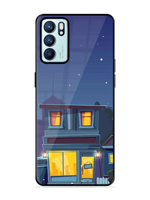 Vector Night House Glossy Metal Phone Cover for Oppo Reno 6 (5G) Zapvi